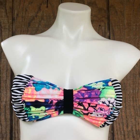 Vs Floral Striped Bandeau Bikini Top Small - Picture 2 of 7